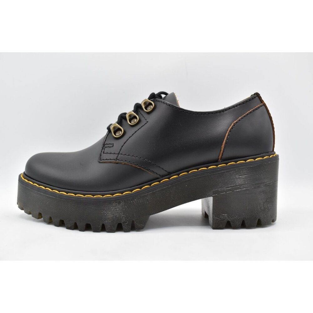 Dr Martens Women 10 Leona Lug Sole Platform Black Vintage Leather Derby Shoes - Picture 7 of 13